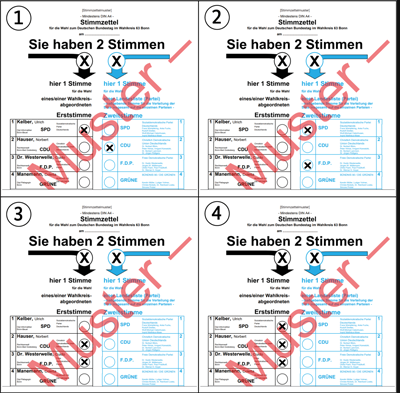 Welcher Stimmzettel wäre bei einer Bundestagswahl gültig?