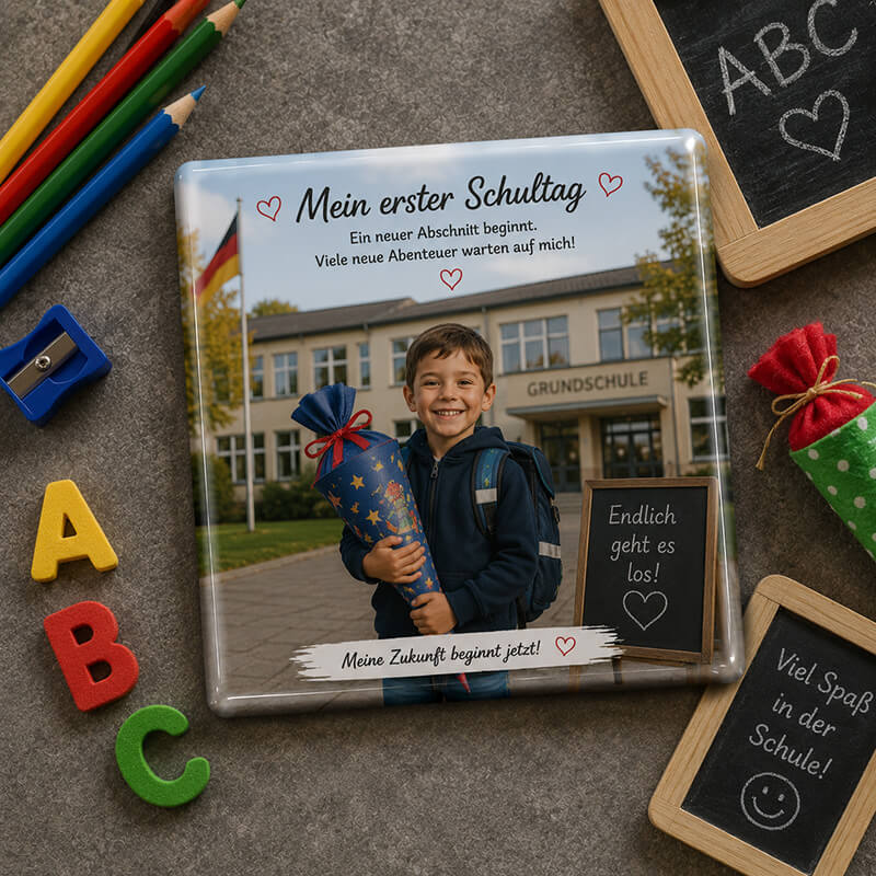 Fotomagnet mit Foto vom ersten Schultag